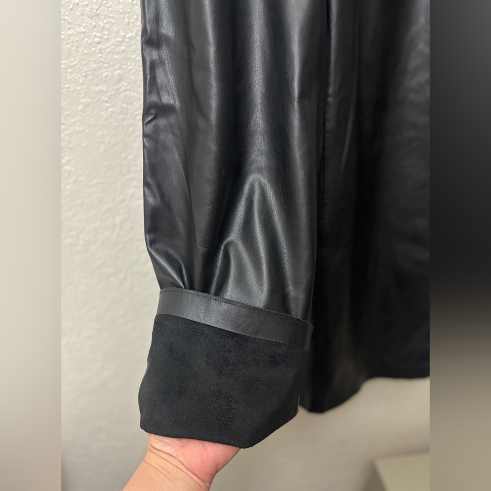 Zara Black Faux Leather Wide-Leg Pants - Picture 8 of 10